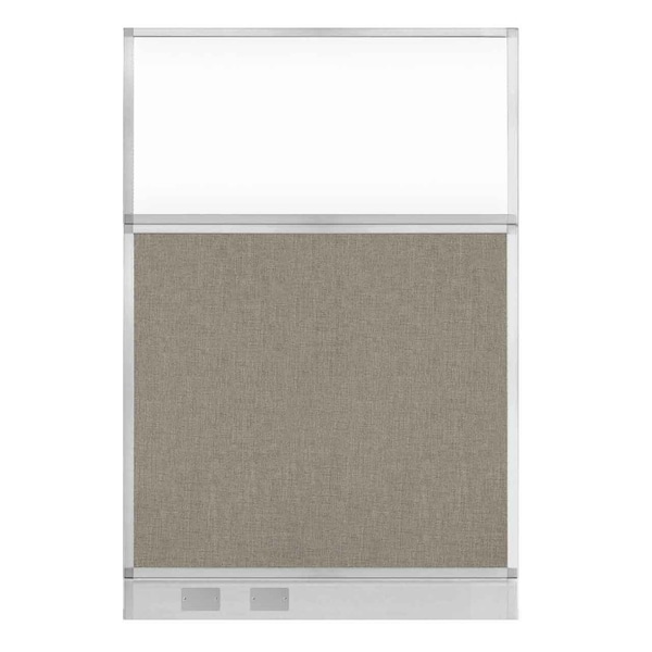 Hush Panel Cubicle Partition 4' x 6' W/ Window Warm Pebble Fabric Clear Window W/ Cable Channel